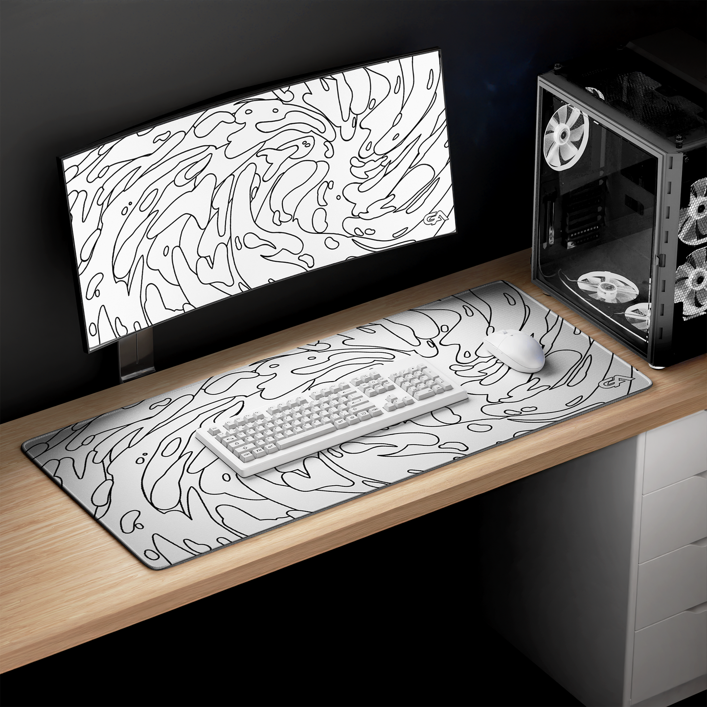 White Monochrome Swirl Mousepad