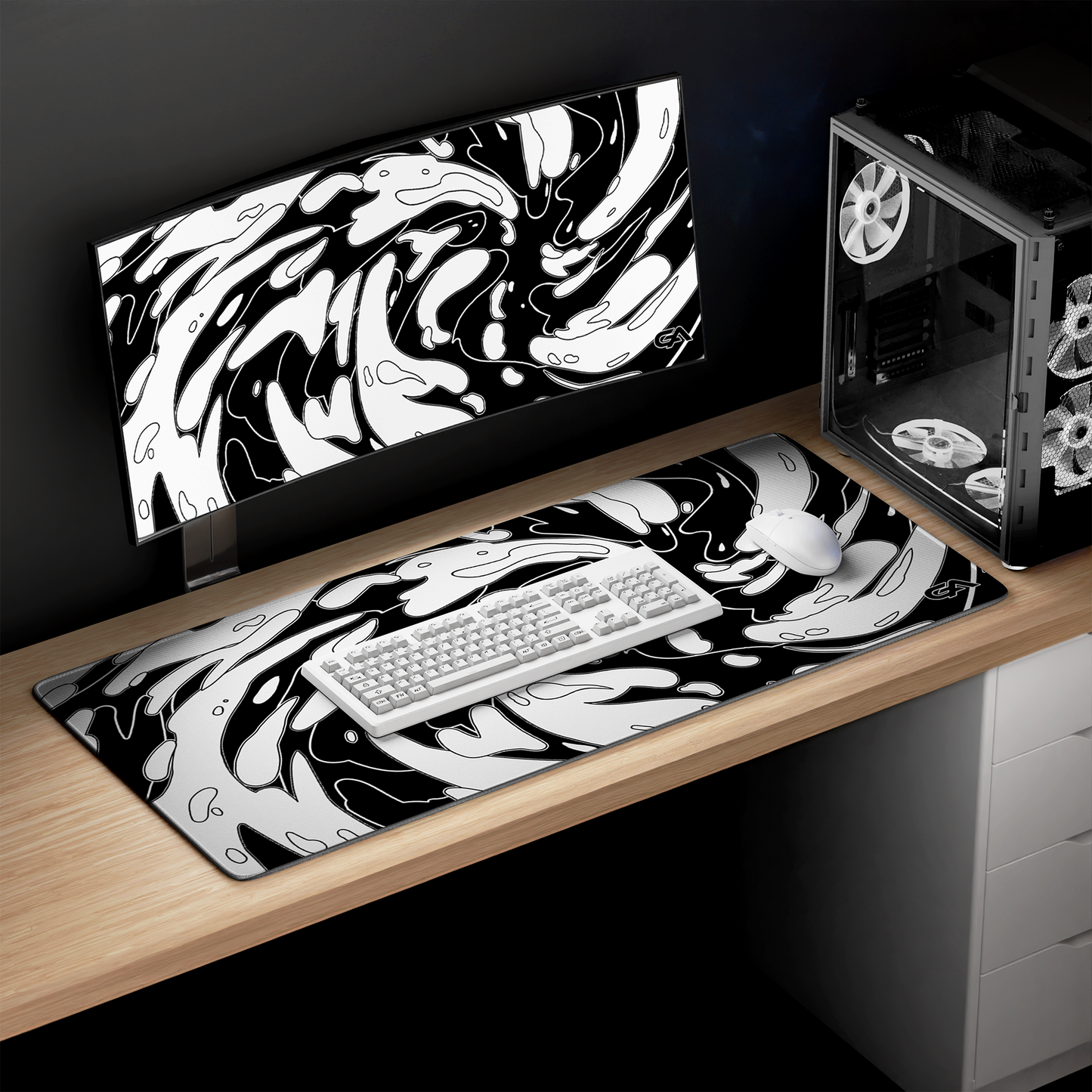 Yin Yang Monochrome Swirl Mousepad