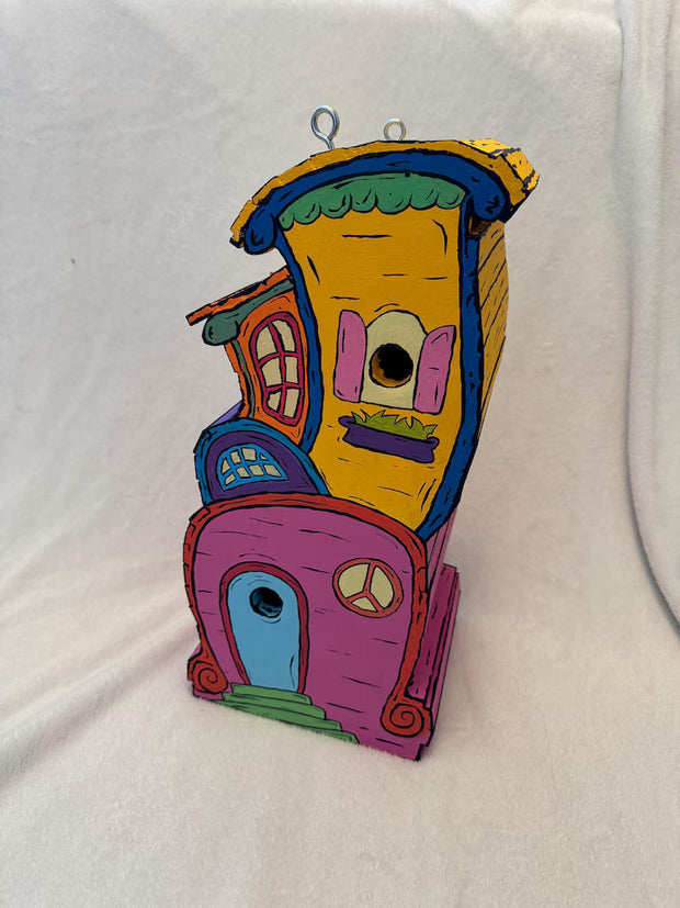 Whimsical and Vibrant Handmade Wooden Birdhouse