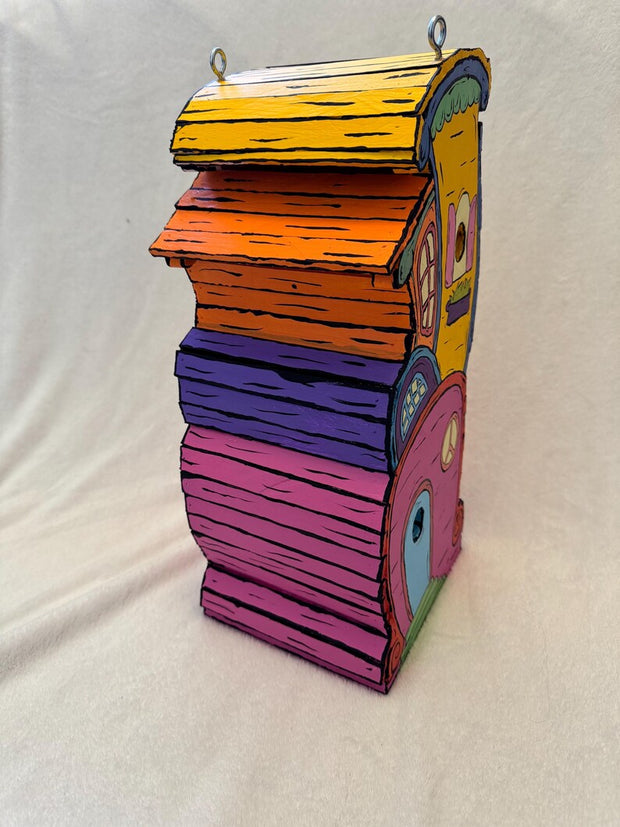 Whimsical and Vibrant Handmade Wooden Birdhouse